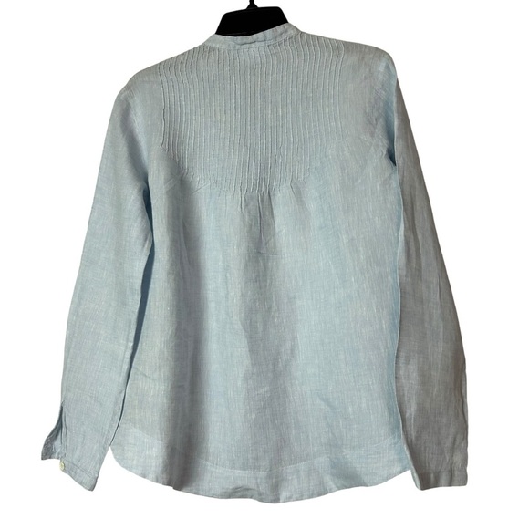 bogner womens 100 % linen blouse top Long Sleeve 1/2 Zip pullover blue size 8 - Picture 7 of 8